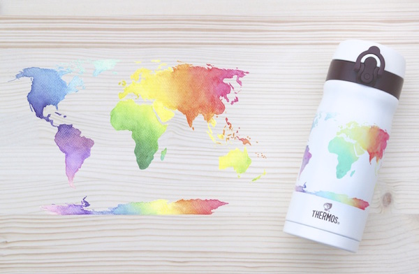 Watercolor style thermos Stainless Steel thermos 350ml - Vacuum Flasks - Other Metals Multicolor