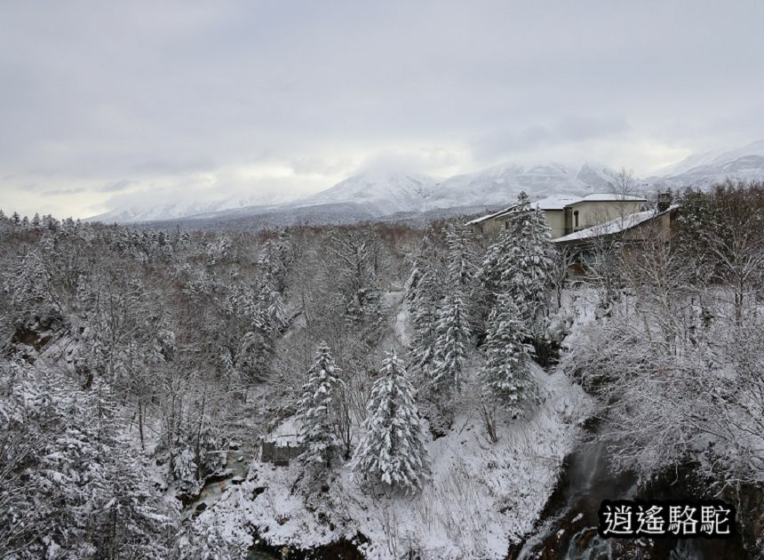 深秋白雪的白鬚瀑布-日本駱駝