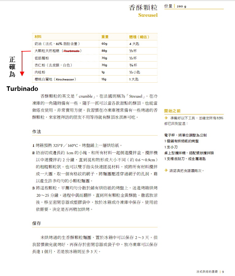 甜點之王法式烘焙聖經P9勘誤