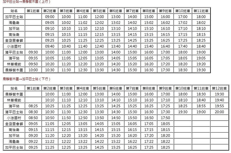 加平循環巴士時刻表