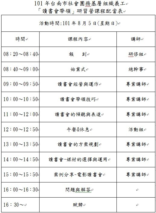 101年「讀書會帶領」研習營