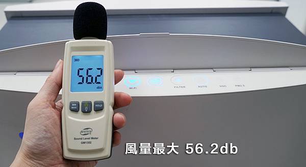 Blueair 空氣清淨機風量最大的時候，噪音分貝約為56.2db