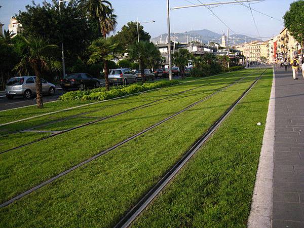 市區裡的磁浮電車鐵軌，某人十分感興趣