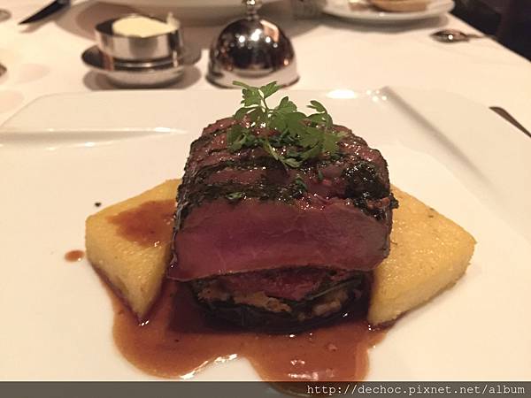 Herb Crusted Loin of Lamb with Summer Vegetable Tian and Polenta