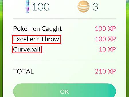 App, 精靈寶可夢GO, 經驗值, 成功捕捉寶可夢, Curveball + Excellent Throw