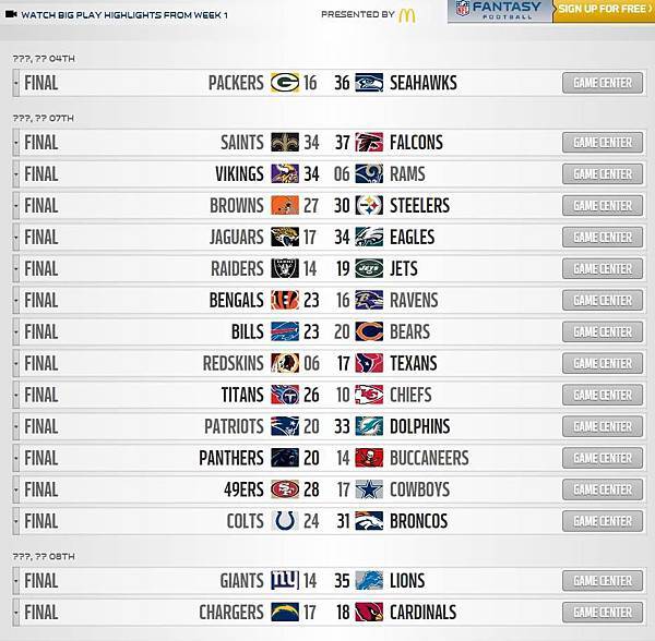 NFL WEEK1 GAME