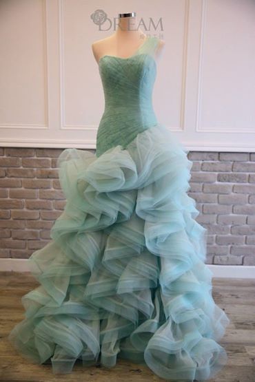 魚尾氣質綠婚紗