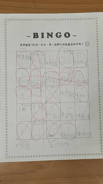 BINGO遊戲(認識同學)