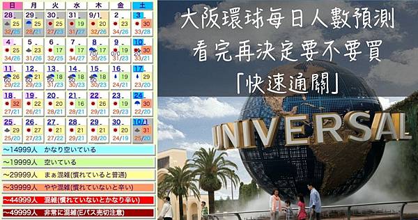 大阪USJ環球影城人數預測預估2016當天人數預測