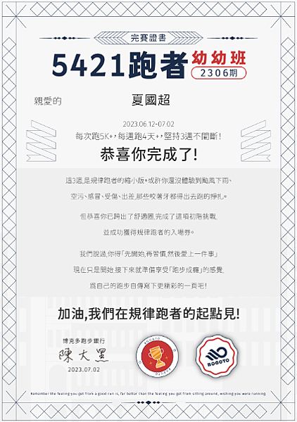 每次最少6K,每周7天,持續跑99週的鋼鐵紀律 每次最少6K,每周7天,持續跑99週的鋼鐵紀律