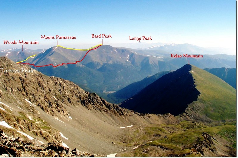 Overlooding Bard, Parnassus route from Grays Peak summit