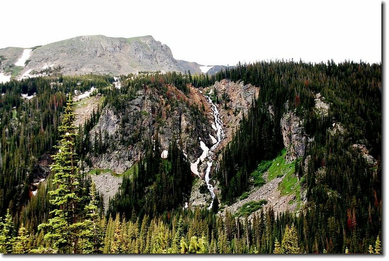 Overlooking a waterfall that Diamond Lake’s outlet