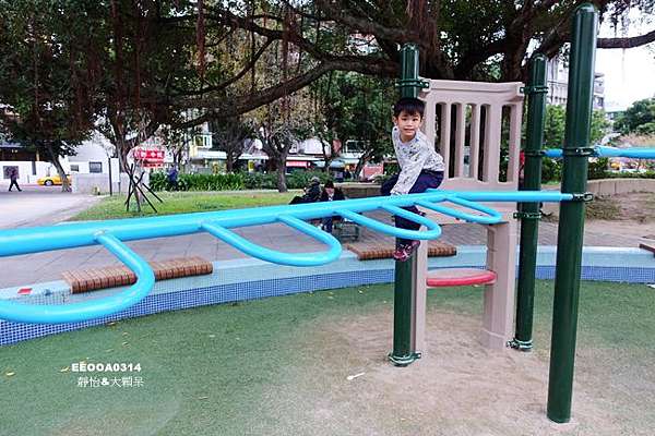 台北親子公園 榮星花園兒童遊戲場 共融式遊具小山丘磨石子溜滑梯 大沙坑 旋轉椅 繩索 攀爬網 花朵造型遮陽棚