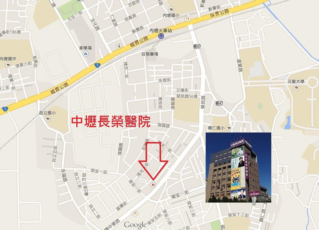 Google map 中壢長榮醫院