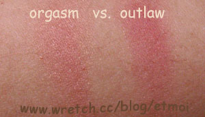 Nars 腮紅 Orgasm vs. Outlaw 試色