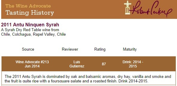 2011 Antu Syrah RP-87