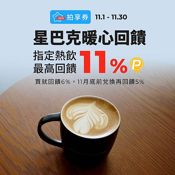 1105【PChome 消費快訊-附件】Pi 拍錢包「拍享券」推星巴克熱飲最高11%回饋