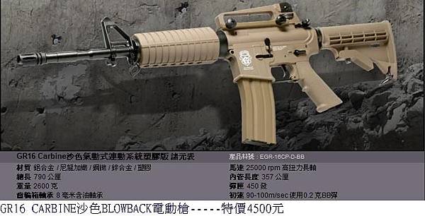 G&G GR16 Carbine沙色氣動式連動系統塑膠版電動槍.JPG