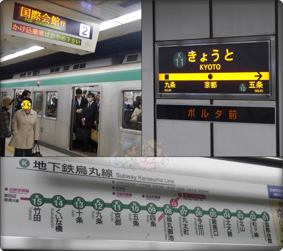 從京都駅坐地下鐵,坐到烏丸御池換線 從京都駅坐地下鐵,坐到烏丸御池換線