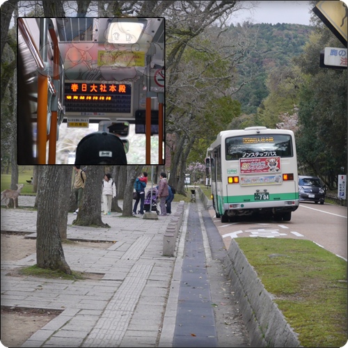 在奈良公園前面搭公車,準備前往春日大社 在奈良公園前面搭公車,準備前往春日大社