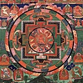 andala',_in_the_center_is_Rakta_Yamari_(the_Red_Enemy_of_Death)_embracing_his_consort_Vajra_Vetali,_in_the_corners_are_the_Red,_Green_White_and_Yellow_Yamari