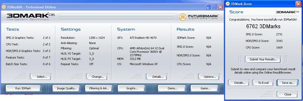 3DMARK06的成績=6762分