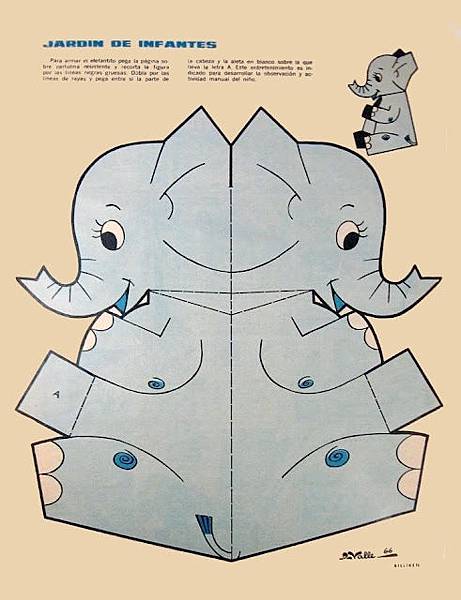 2 ilfavolosomondoditotò BILLIKEN MAG ELEPHANT ANIMAL PAPER CUT-OUT TOY 1966