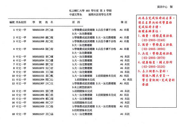 10202註冊未完成，請同學盡快完成註冊