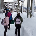 這２隻小鬼邊走邊玩雪要逛到何時呢？