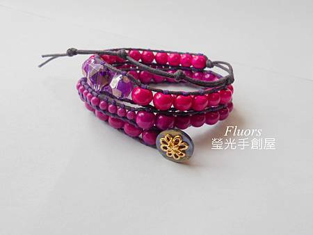 多圈纏繞式手環~糖果色木珠/桃紫