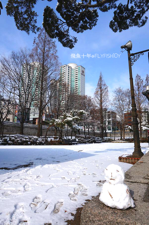 韓國首爾。下大雪的東廟、南山谷韓屋村(남산골한옥마을)、 土