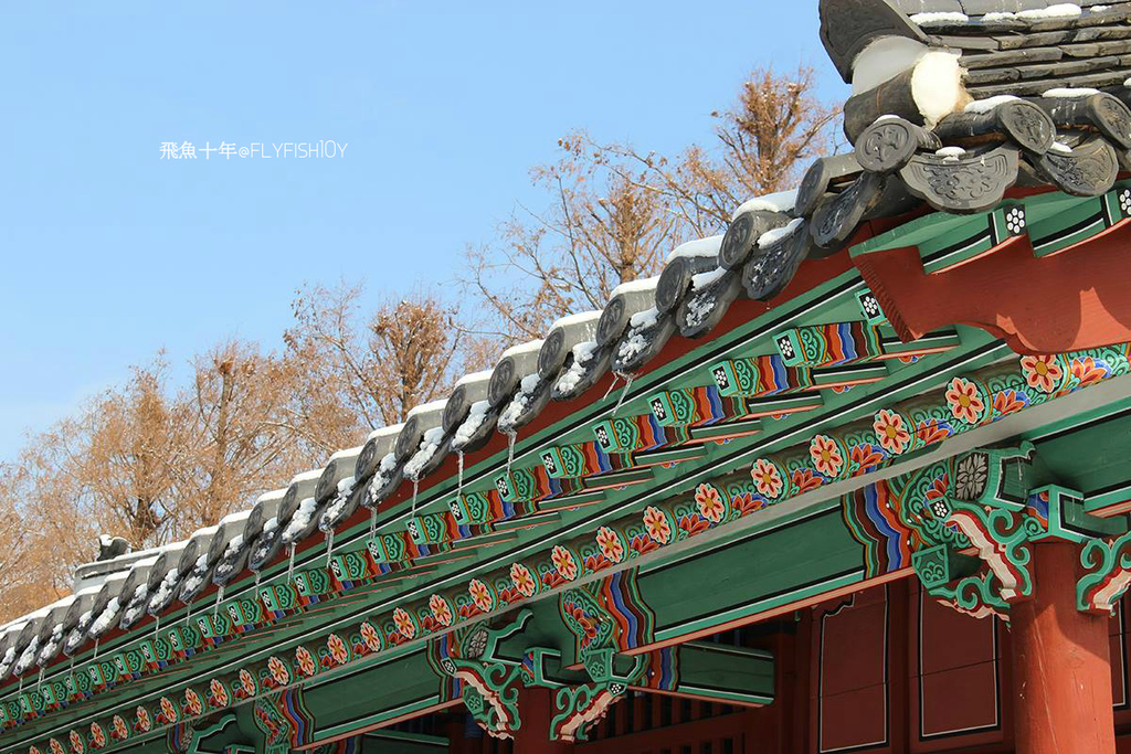 韓國首爾。下大雪的東廟、南山谷韓屋村(남산골한옥마을)、 土