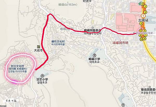 土城站到甘川洞文化村交通路線,小王子壁畫村,釜山必去,釜山小王子,釜山甘川洞