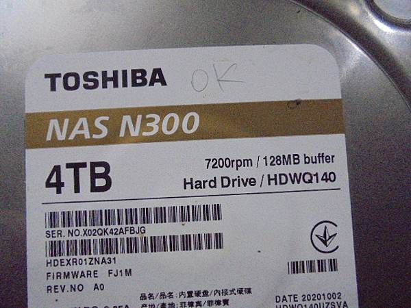 【逐一更換】TOSHIBA東芝4TB硬碟兩顆～3.5吋裸碟裝