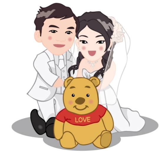 婷&斌的Q版娃娃~喜歡維尼熊的婷和斌，GG特別交代PP一定要給婷和斌畫上一隻可愛的維尼熊，果真，婷和斌都超愛這張哦!!!