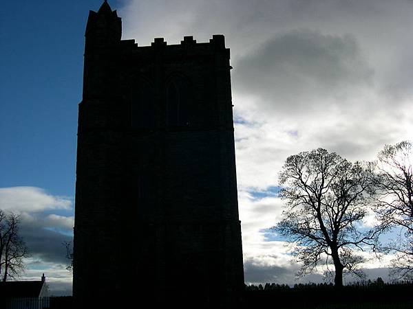 sihlouette of the abbey tower