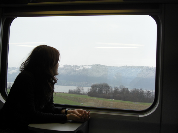 窗外的景色從市區建築物林立到蒼涼的原野，透過大片的車窗一覽無遺。