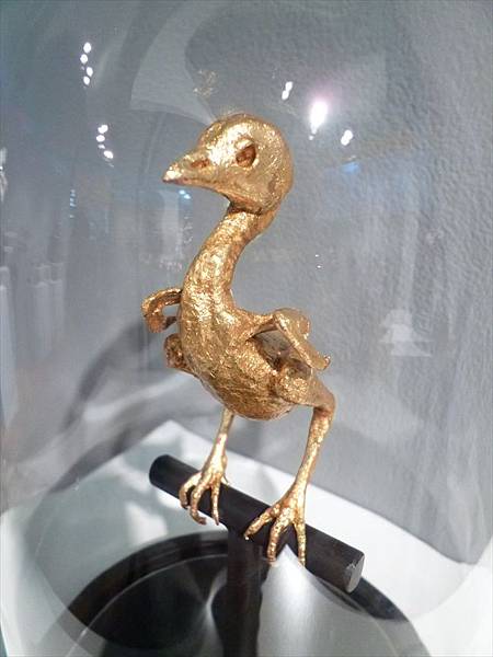 Sarina Brewer "Up From the Ashes" Hatchling chicken mummy, goldleaf, wood, glass dome 8.5" x 5.5"