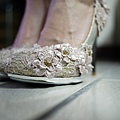 香檳金蕾絲花朵水鑽婚鞋(高10cm; size 22.5)_售1600