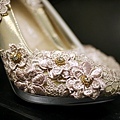 香檳金蕾絲花朵水鑽婚鞋(高10cm; size 22.5)_售1600