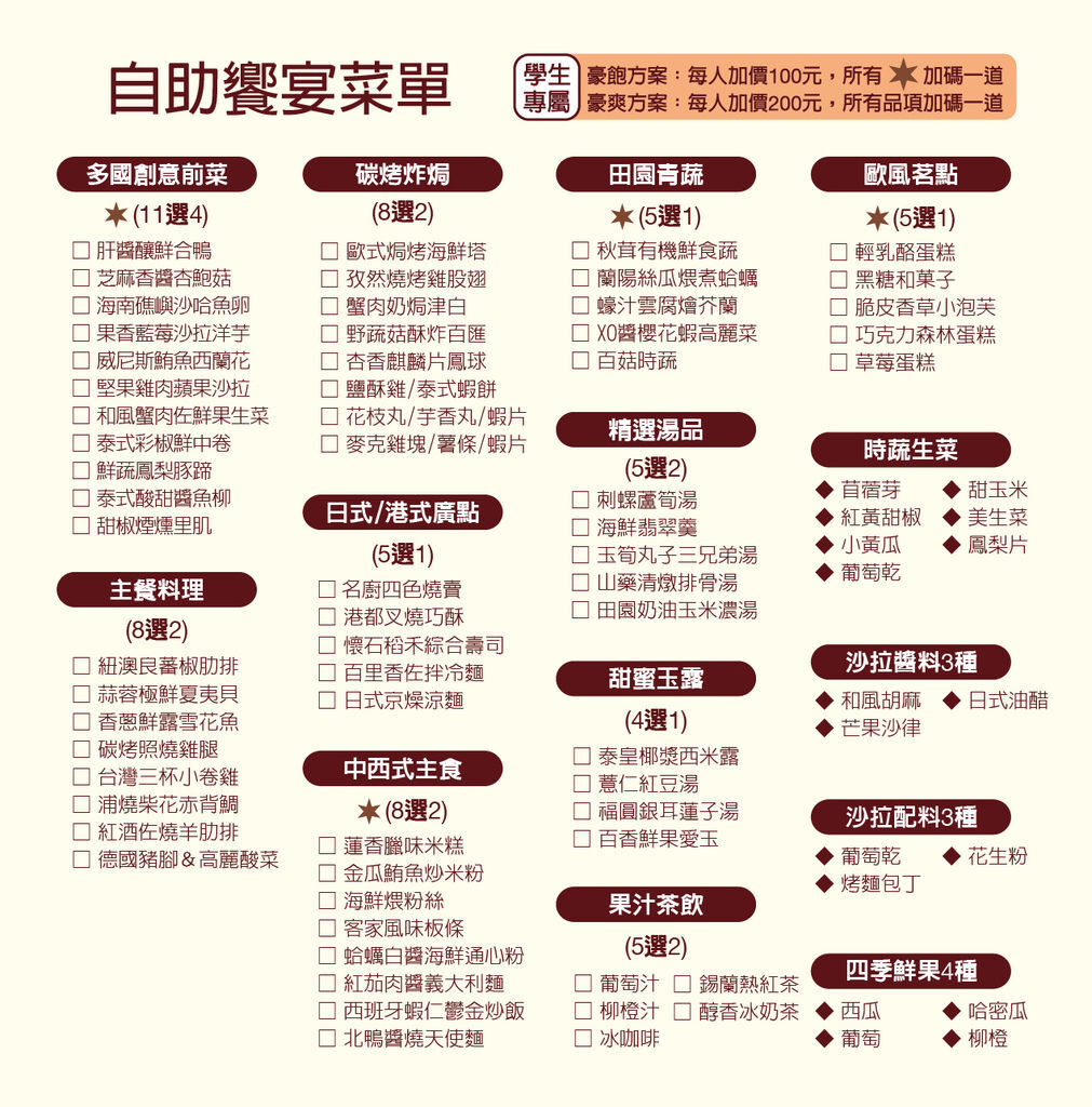 高雄館自助饗宴菜單 高雄館自助饗宴菜單