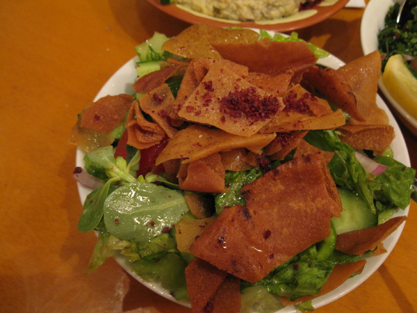 Fattoush(炸過的阿拉伯薄餅加上蔬菜跟檸檬和Sumac)