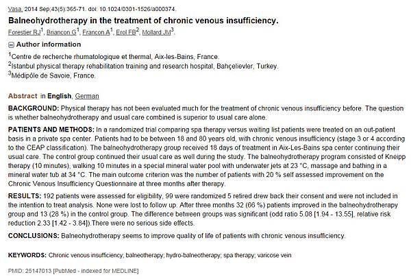 Balneohydrotherapy in the treatment of chronic venous insufficiency浴療在慢性靜脈功能不全的治療