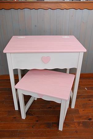 雙色化妝桌、椅組(粉紅色/白色)