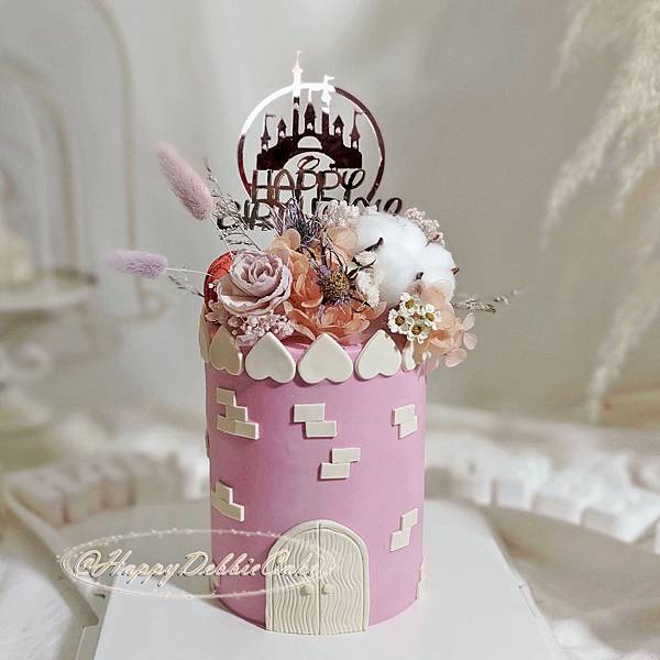05-F3004 花藝蛋糕-花園城堡 櫻花粉 [4吋加高、6吋加高] #城堡蛋糕 #花藝 (1).jpg
