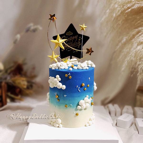 09-C3351 藝術蛋糕-藍夜星空 [4吋加高、6吋加高] #月亮 #星星 (1).jpg