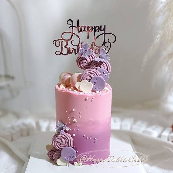 09-C3404 藝術蛋糕-舞蝶 粉紫色系 [4吋加高、6吋加高] #蝴蝶蛋糕 (1).jpg