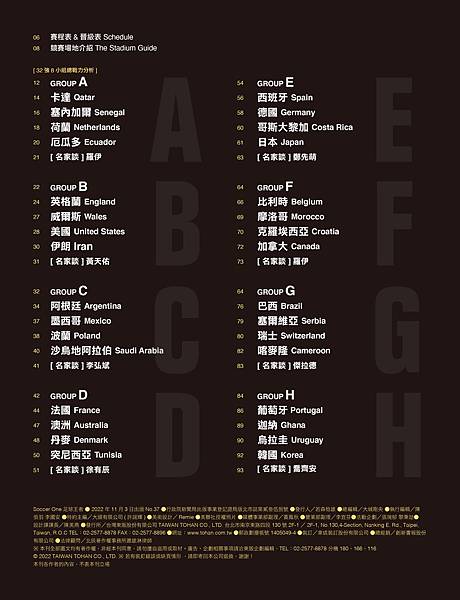 《足球王者Soccer-ONE ：2022卡達世界盃觀戰聖經》精彩目次