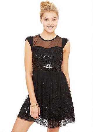 Cap Sleeve Sequin Mesh Dress