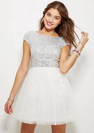 Capsleeve Mini Sequin and Tulle Dress